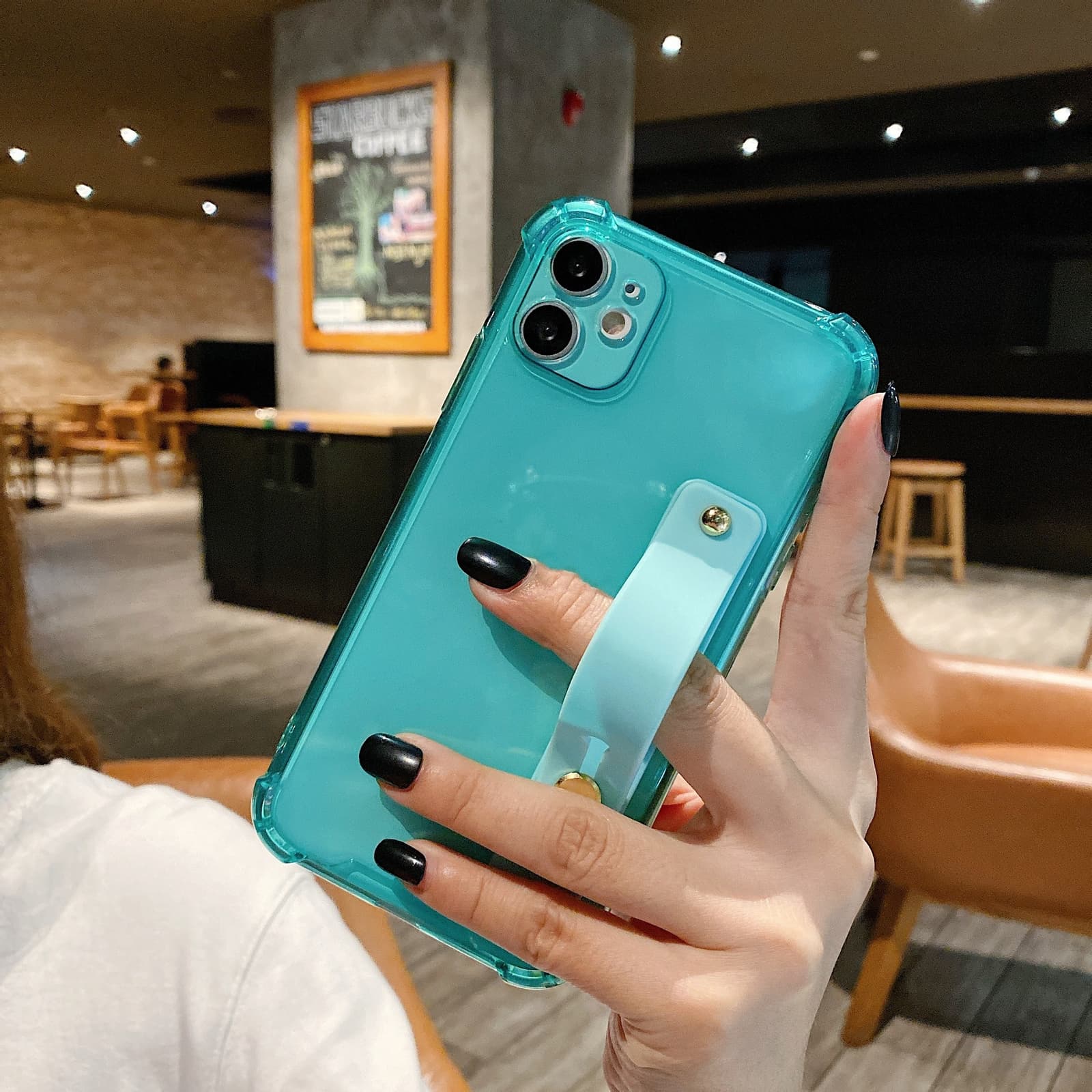 Funda resistente a caídas TPU con asa de muñeca para iPhone