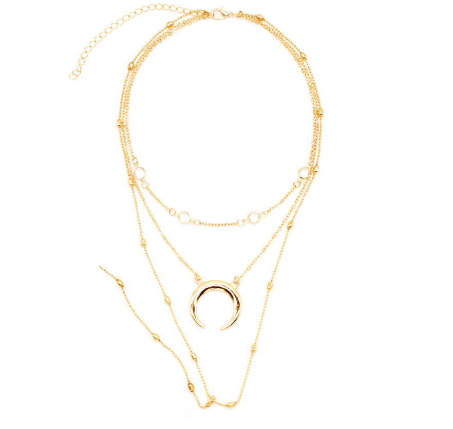 Collar choker multicapa de luna creciente con cuentas