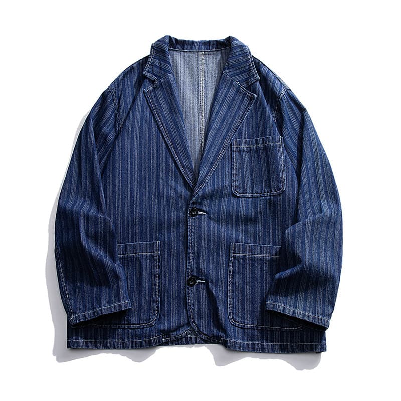 Chaqueta denim suelta a rayas estilo retro