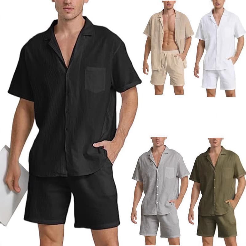 Traje deportivo hombre lino manga corta y pantalones cortos