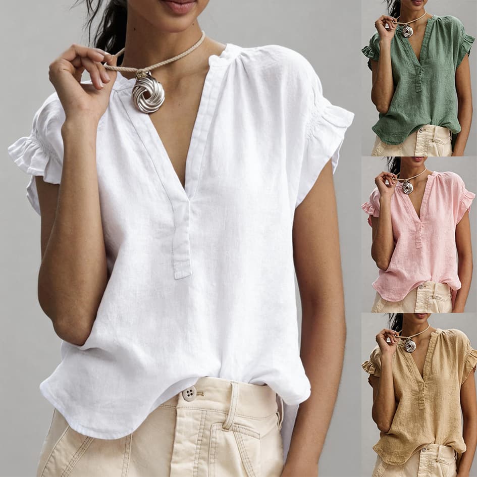 Blusa de algodón y lino con manga acampanada