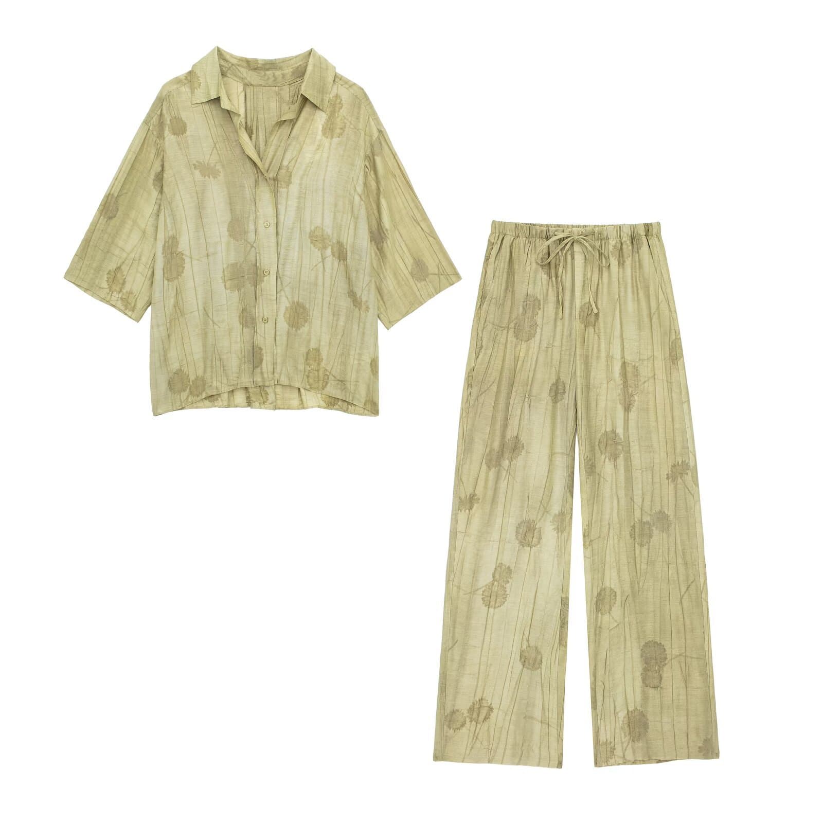 Traje de camisa suelta y pantalones con estampado jacquard