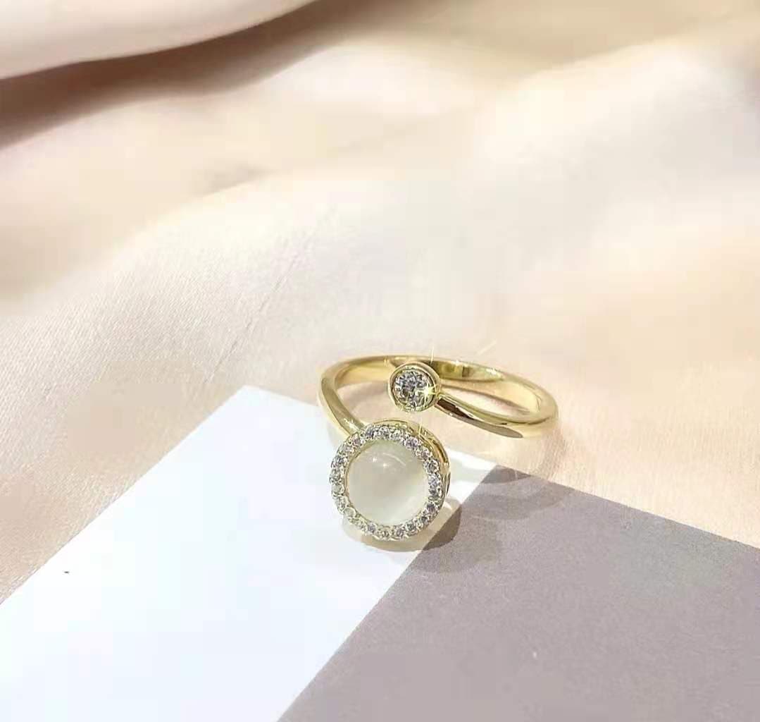 Anillo rotatorio ojo de gato piedra luna estilo coreano