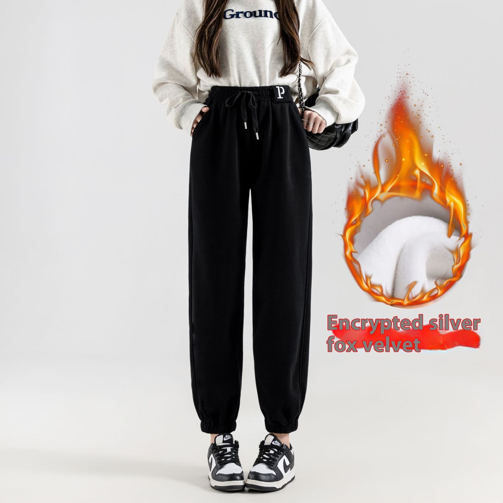 Pantalón harem casual con forro polar para mujer