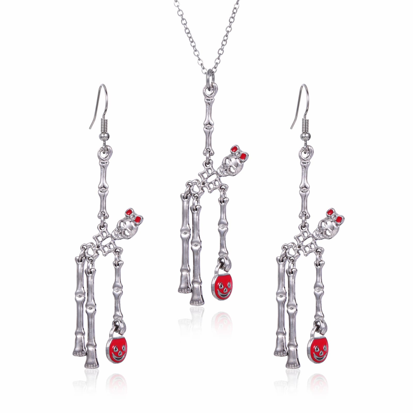Conjunto de aretes y collar esqueleto halloween