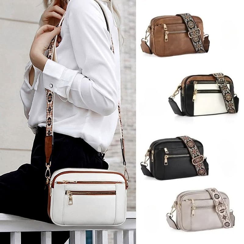 Bolso de bandolera pequeño cuadrado dos tonos de cuero sintético