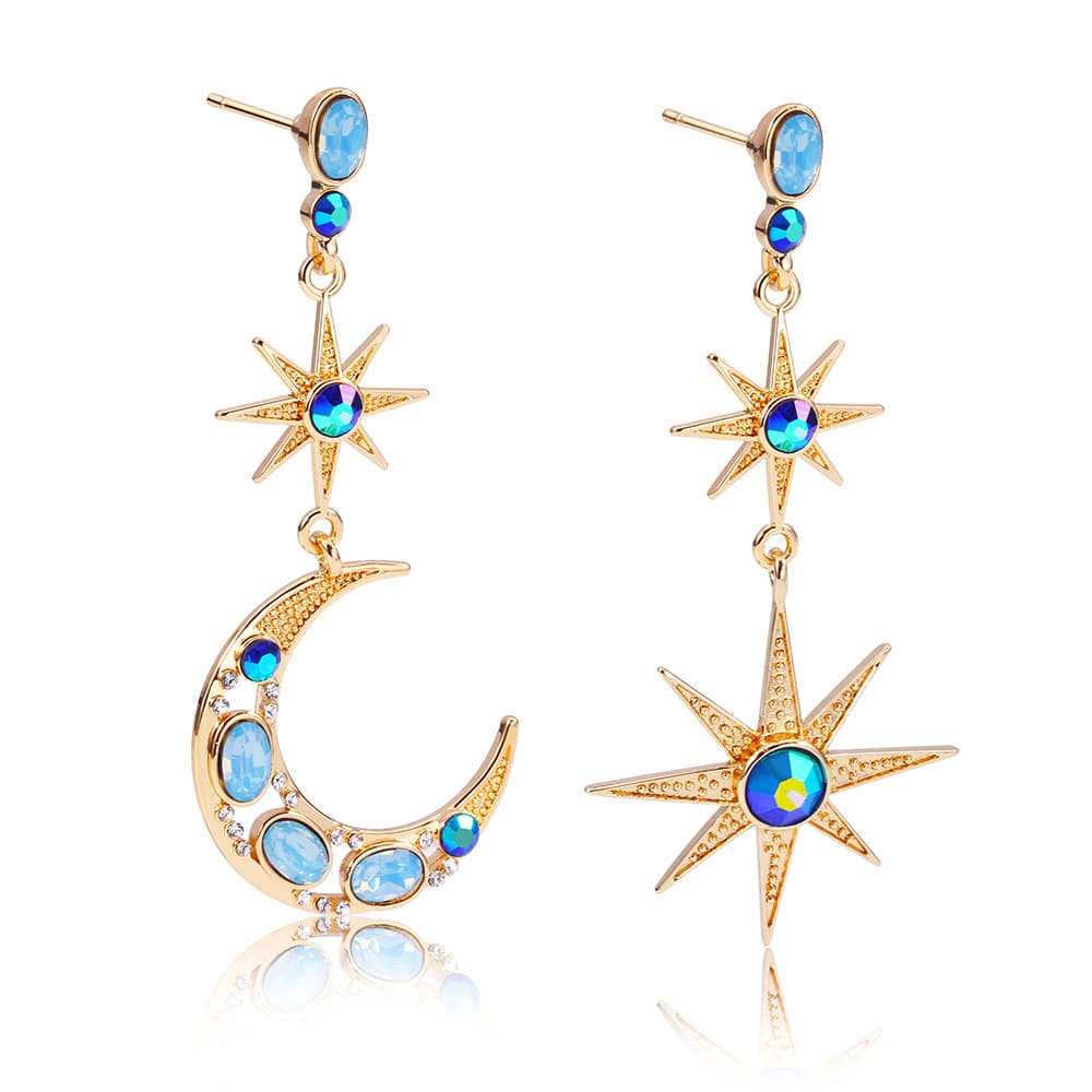 Aretes asimétricos con diseño de sol y luna