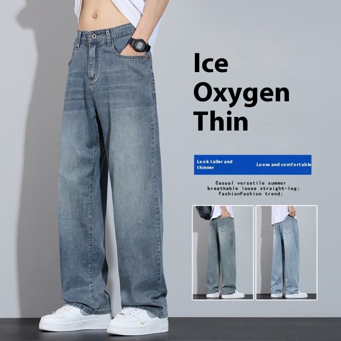 Pantalones de denim delgados rectos casuales