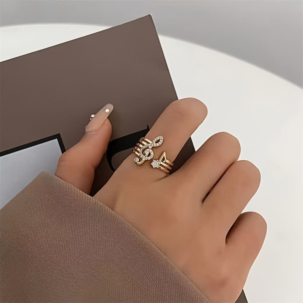 Anillo de nota musical, metal dorado o plateado