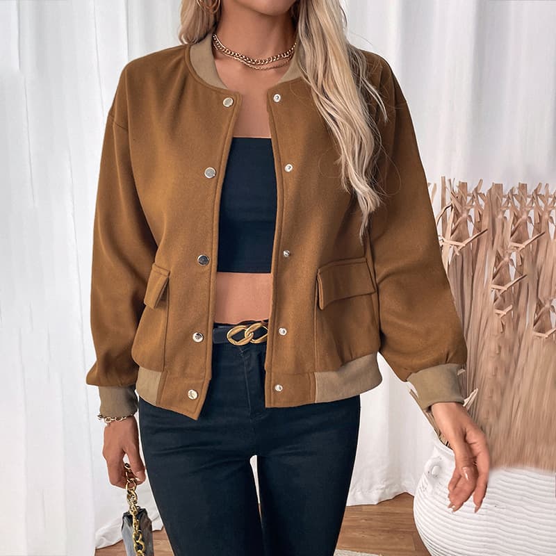 Chaqueta mujer cuello alto con bolsillos