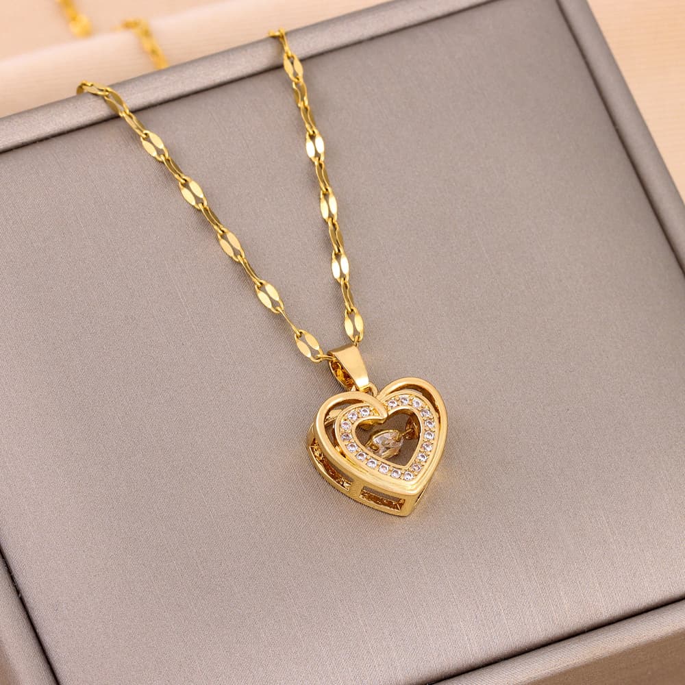 Collar doble capa corazón con estrás