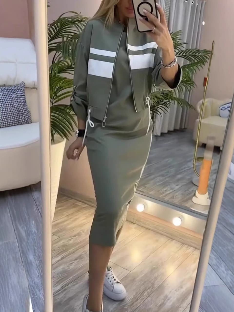 Conjunto de chaqueta casual con cierre y vestido interior