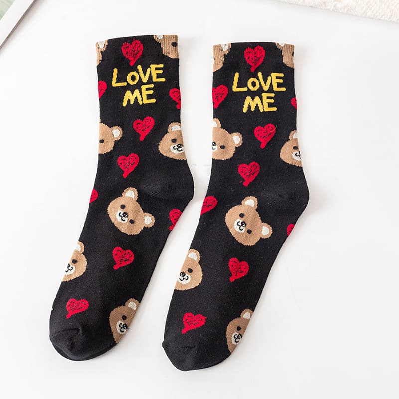 Calcetines preppy de algodón con letras y animales de moda