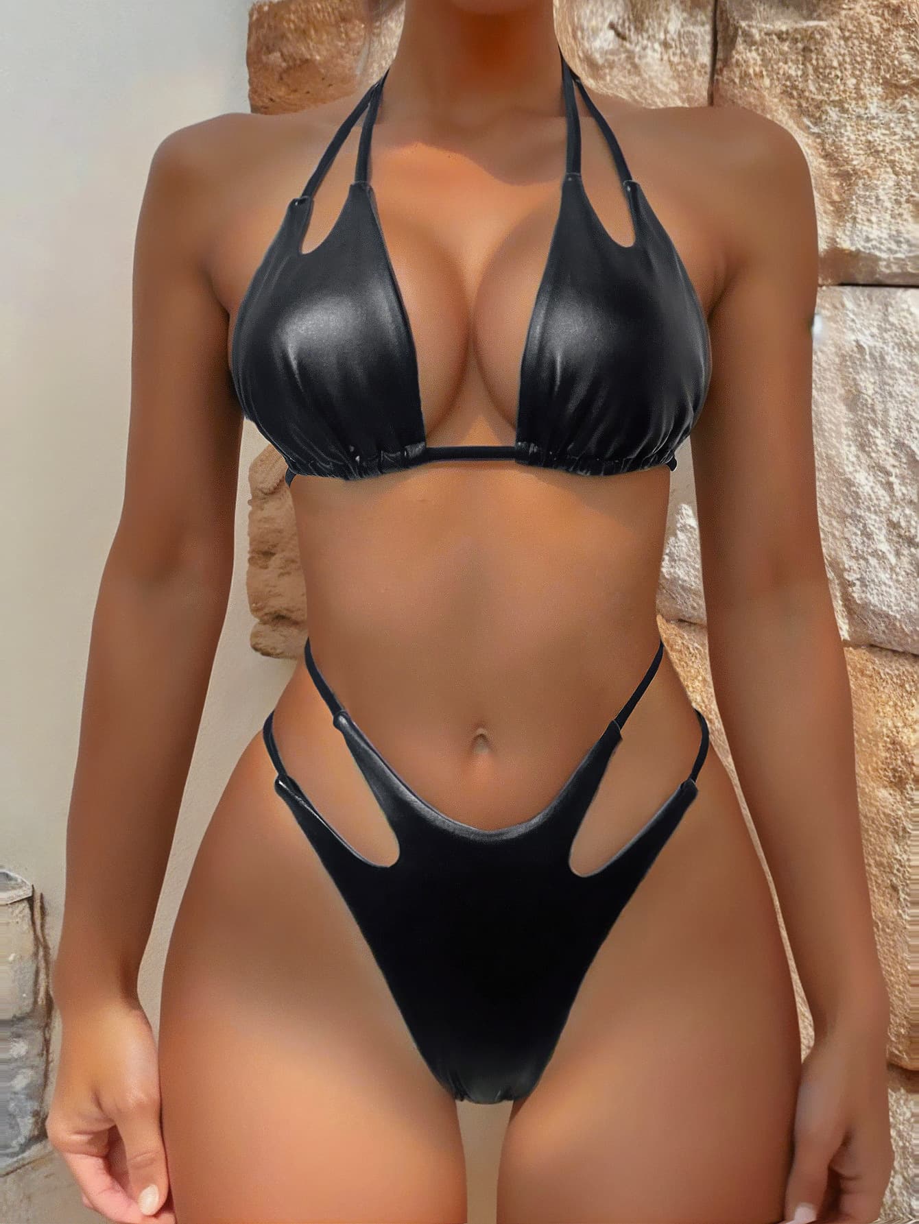 Traje de baño sin espalda negro para mujer
