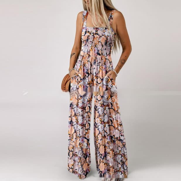 Overol boho con estampado floral y tirantes finos