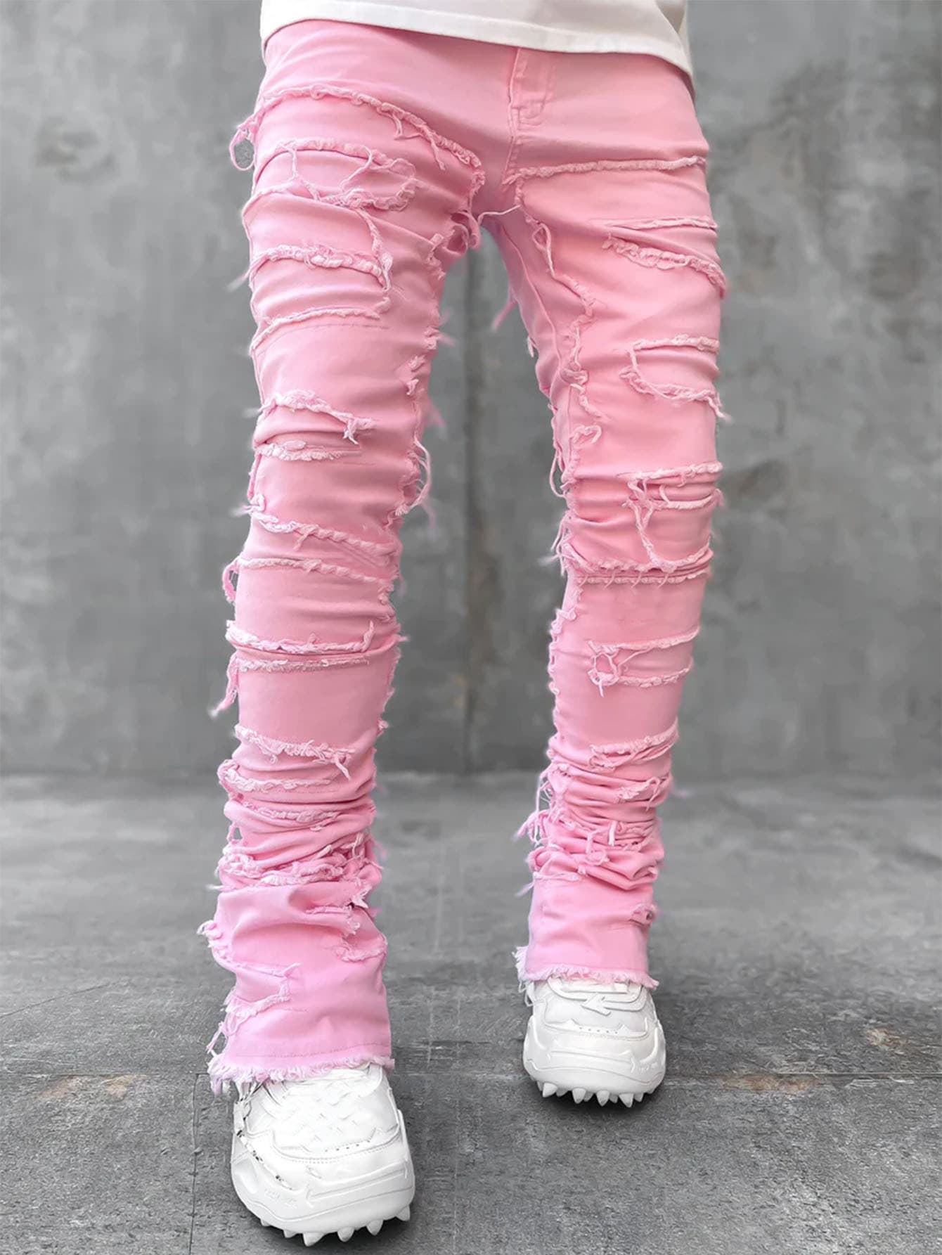 Pantalones vaqueros rotos con parches para hombre