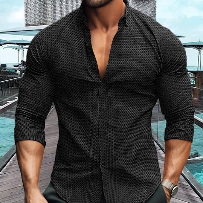 Camisa para hombre de manga larga color sólido