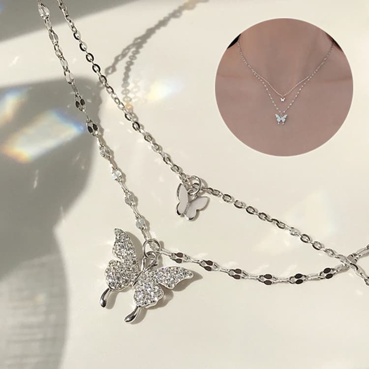 Collar de mariposa doble capa elegante para dama