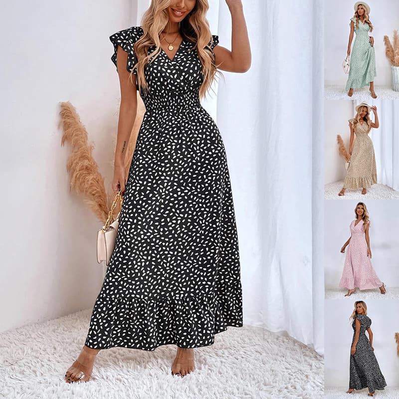 Vestido de verano sin mangas con cuello en V y cintura alta