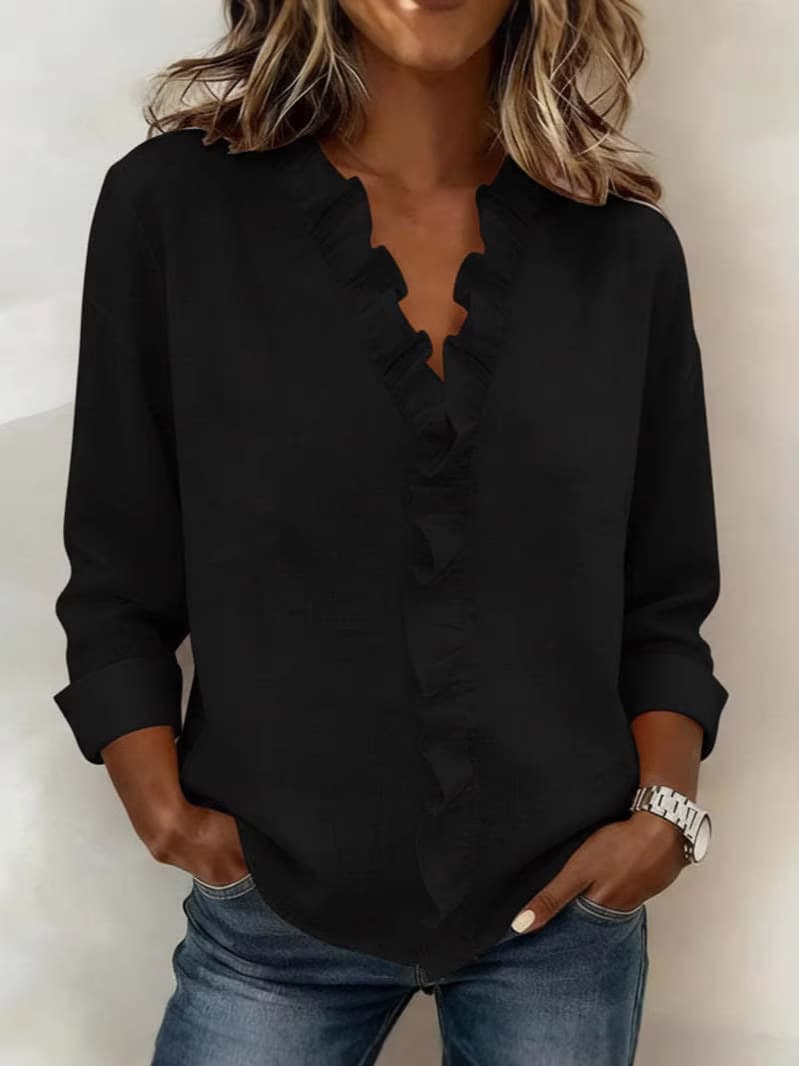 Blusa de algodón con volantes manga larga para mujer