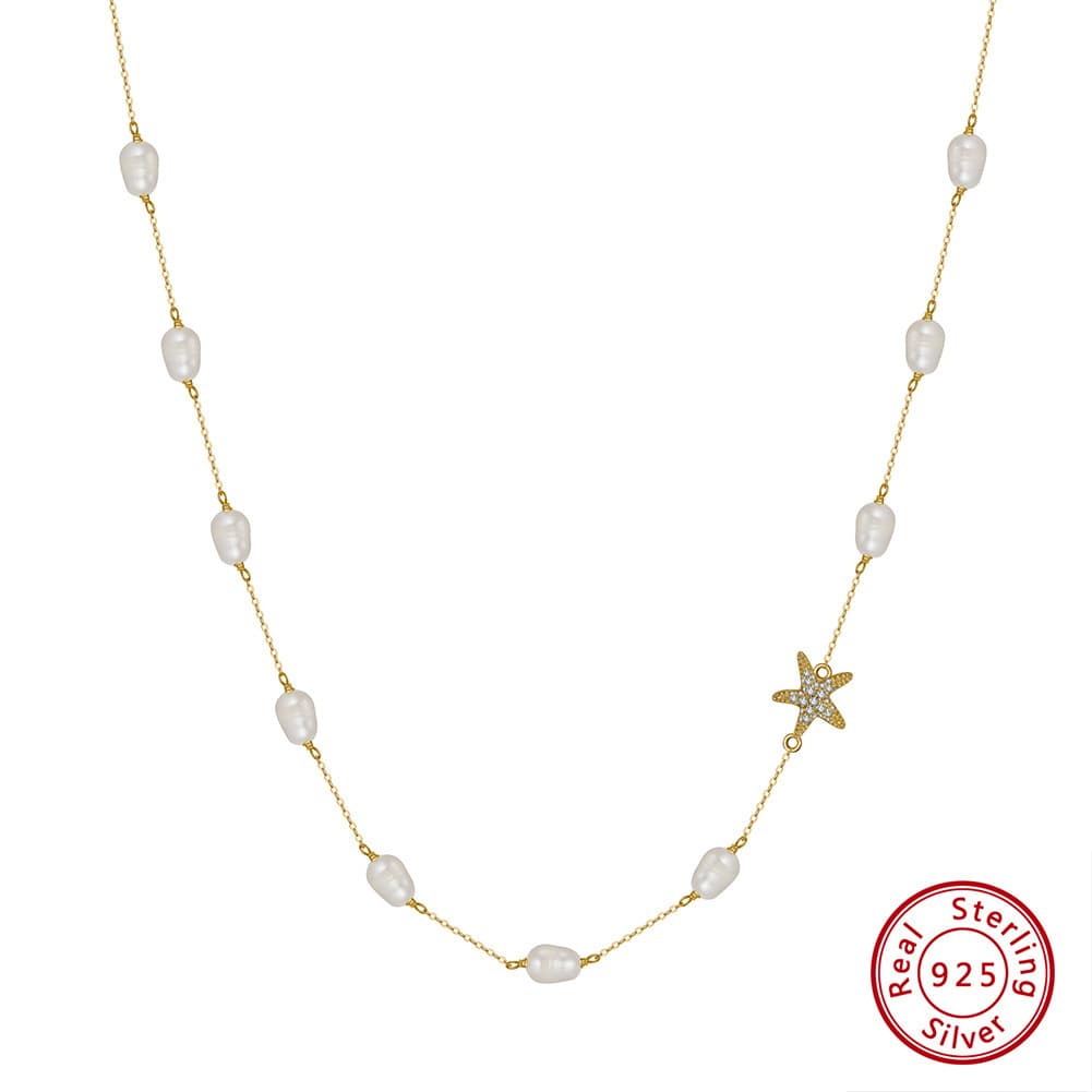 Collar perla agua dulce con estrella marina