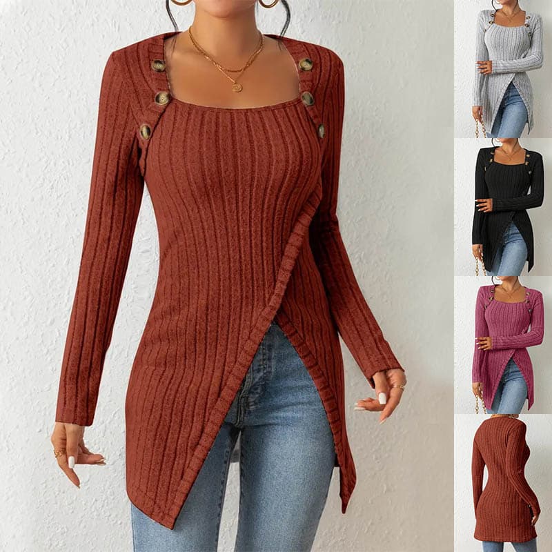 Blusa tejida cuello cuadrado con botones