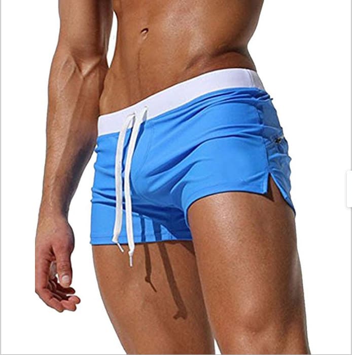 Traje de baño con bolsillos traseros y colores lisos para hombre