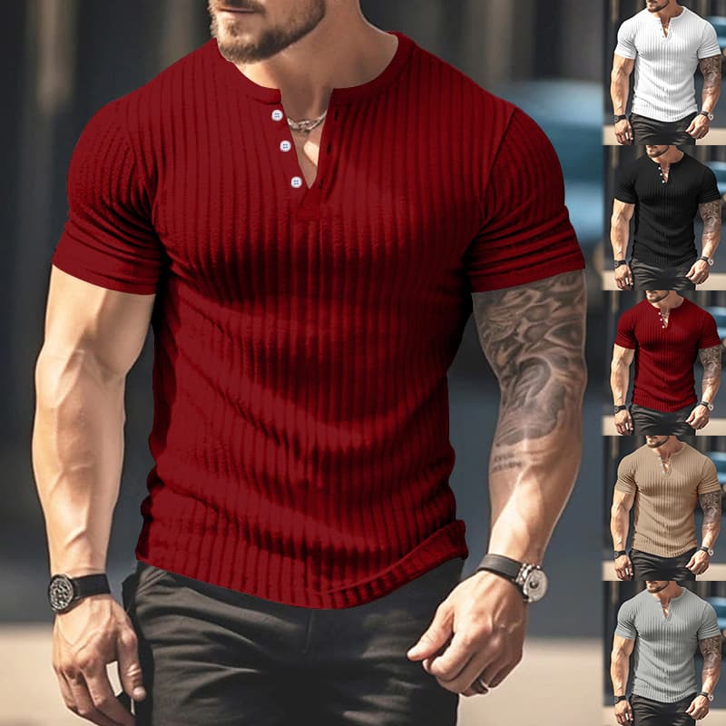 Camiseta casual para hombre con rayas, escote V y ajuste slim