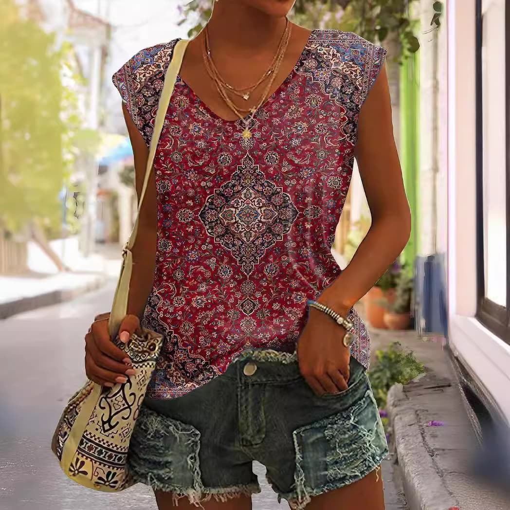 Playera sin mangas estampada para verano