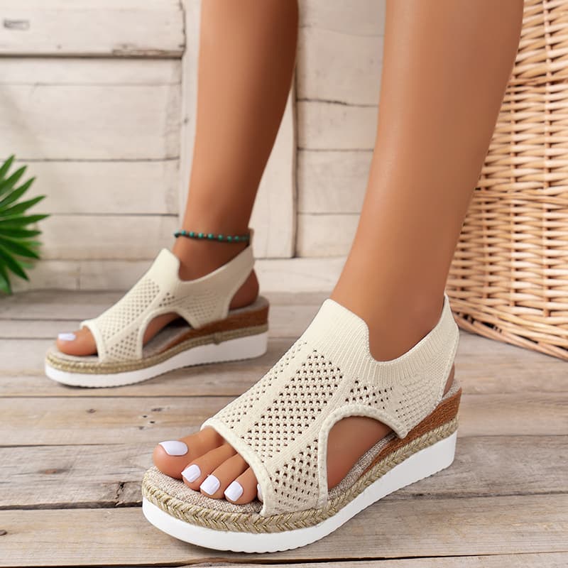 Sandalias de cuña huecas punta descubierta transpirable