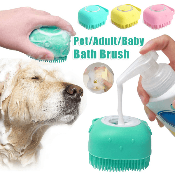 Guante de baño con masaje para perros, con depósito de champú