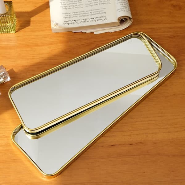 Bandeja espejo de metal para joyería y cosméticos