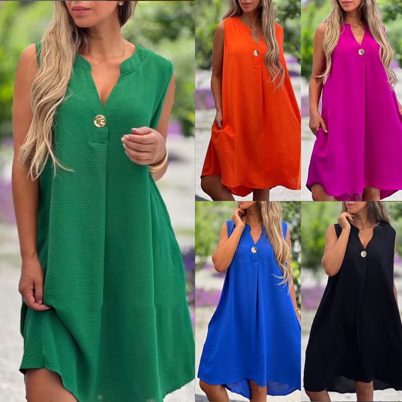Vestido de verano sin mangas con botones y corte recto