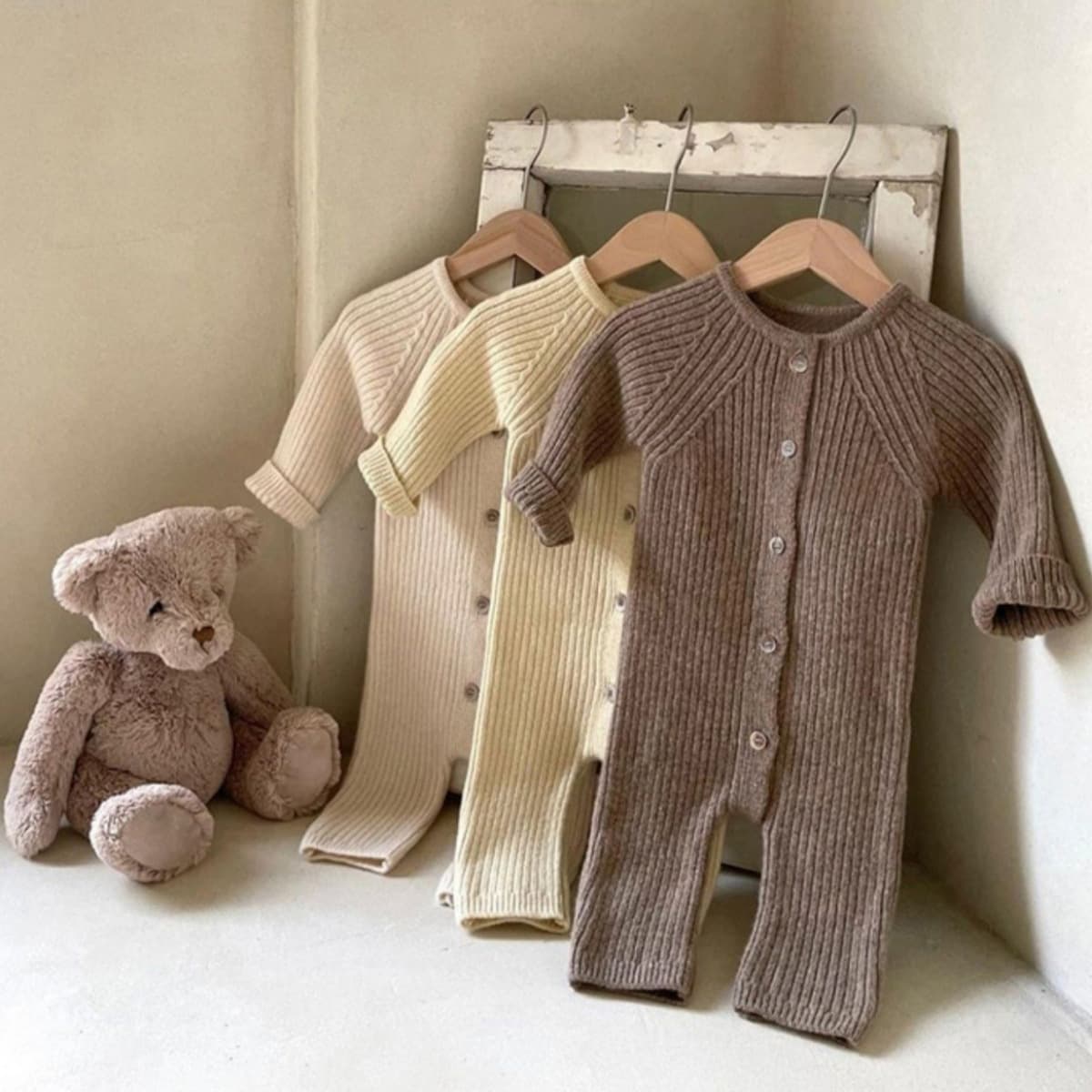 Mono infantil con gorro oso algodón