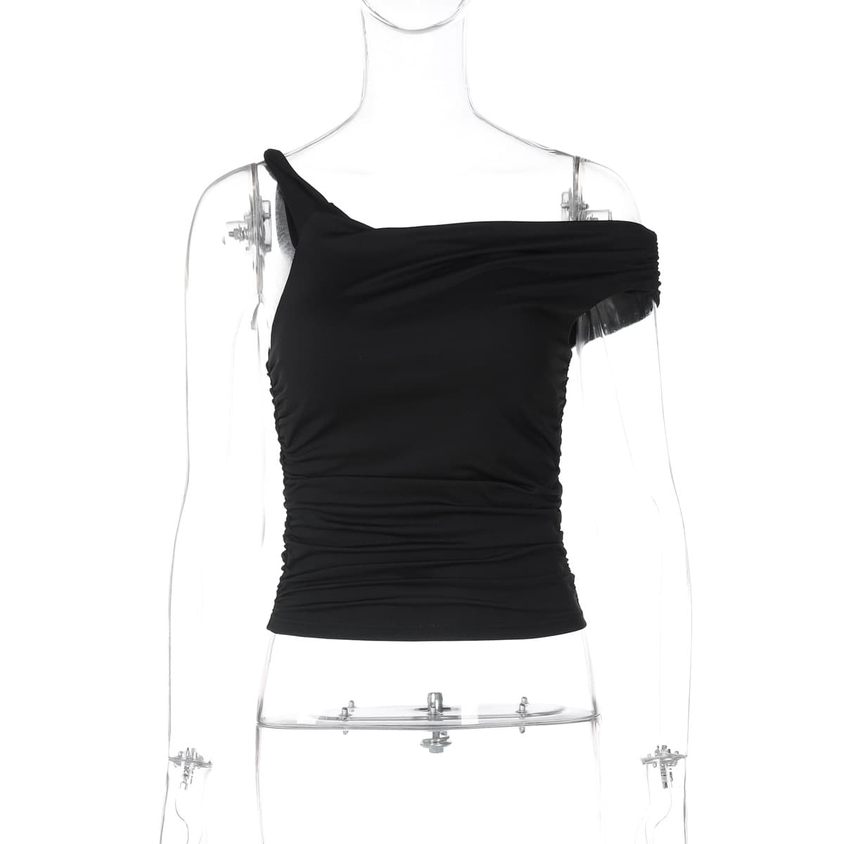 Pullover plisado irregular corto ajustado para mujer