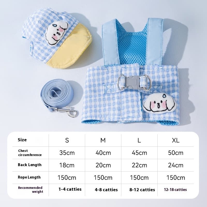 Set de gorro, correa y cinturón pectoral para mascotas