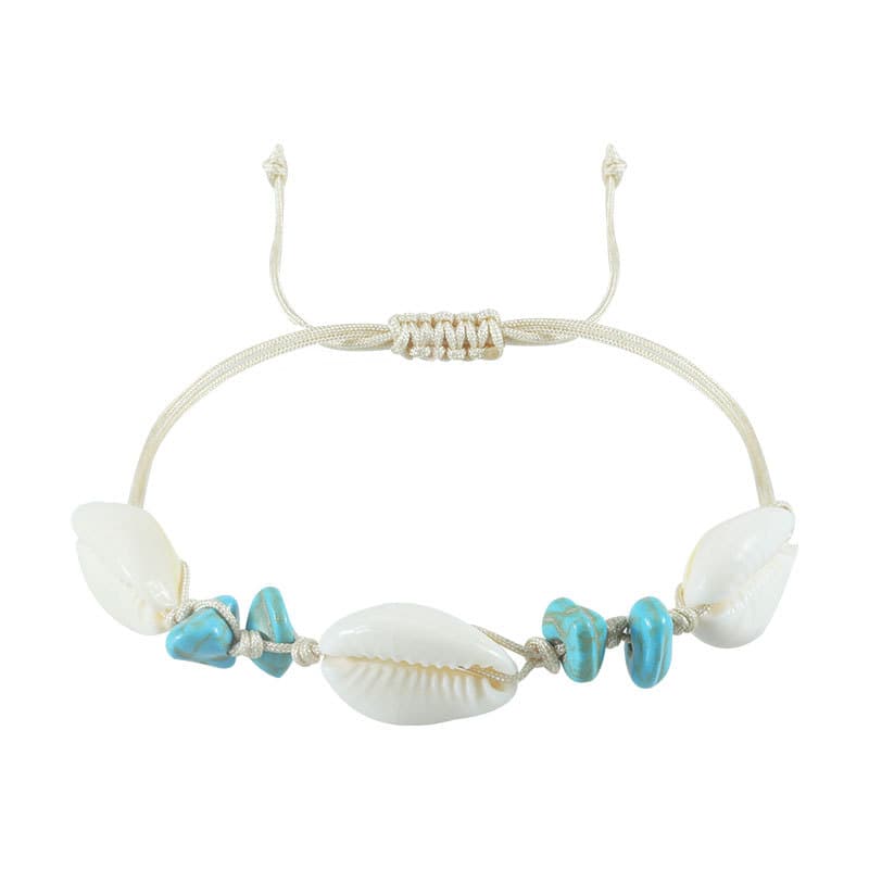 Pulsera tejida a mano con concha, estilo costero