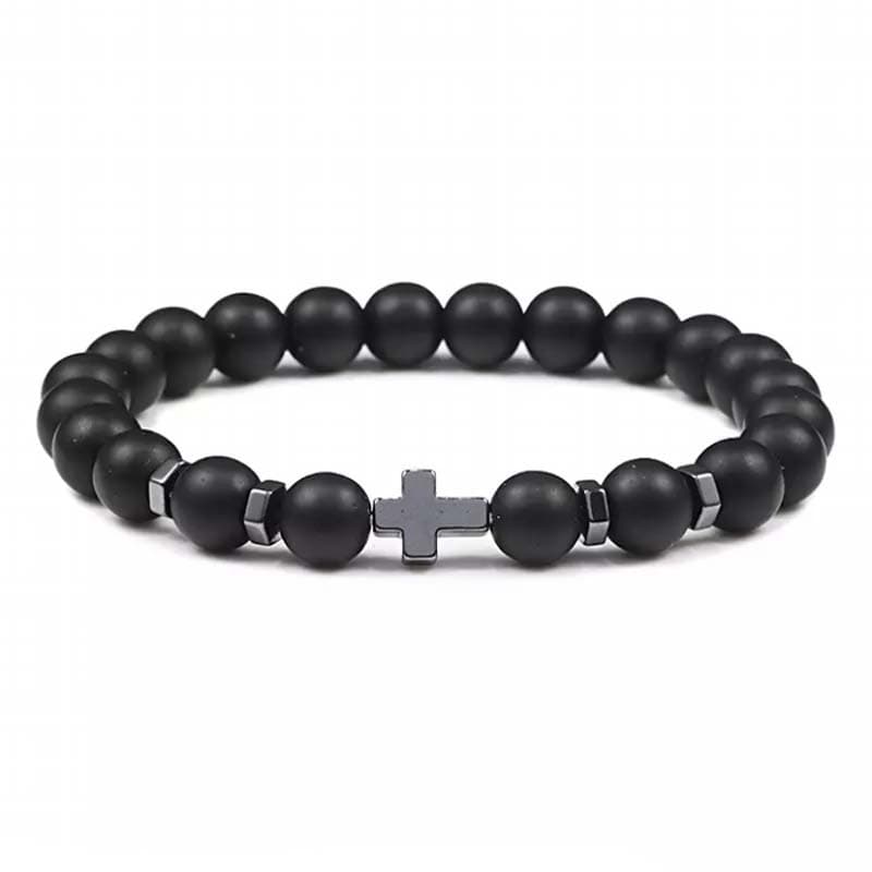 Pulsera de cuentas cruz piedra natural