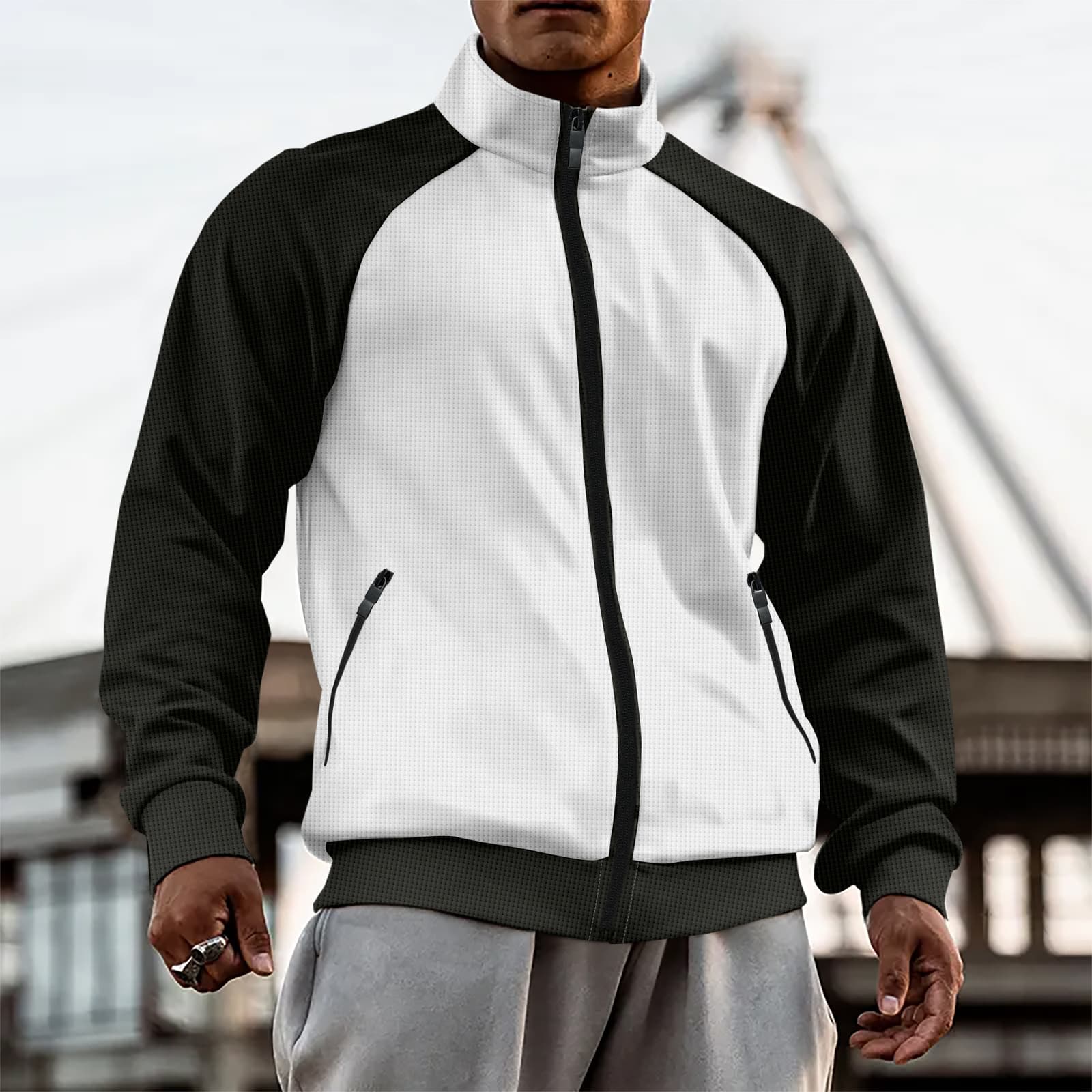 Chamarra cardigan con cuello alto y cremallera para hombre