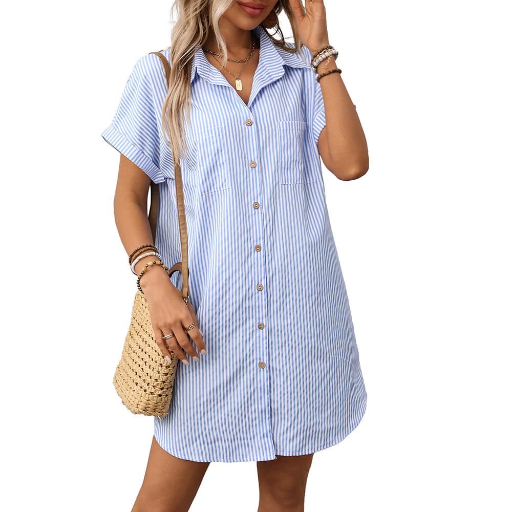 Vestido para mujer con rayas de algodón y lino