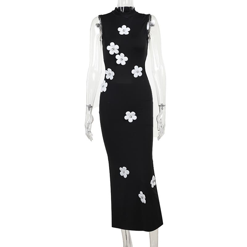 Vestido cuello tortuga con flores para mujer