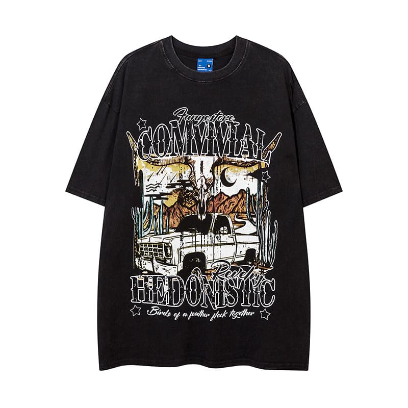 Camiseta de manga corta con estampado de carro para hombre