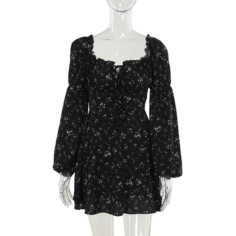 Vestido floral manga larga cintura alta para mujer