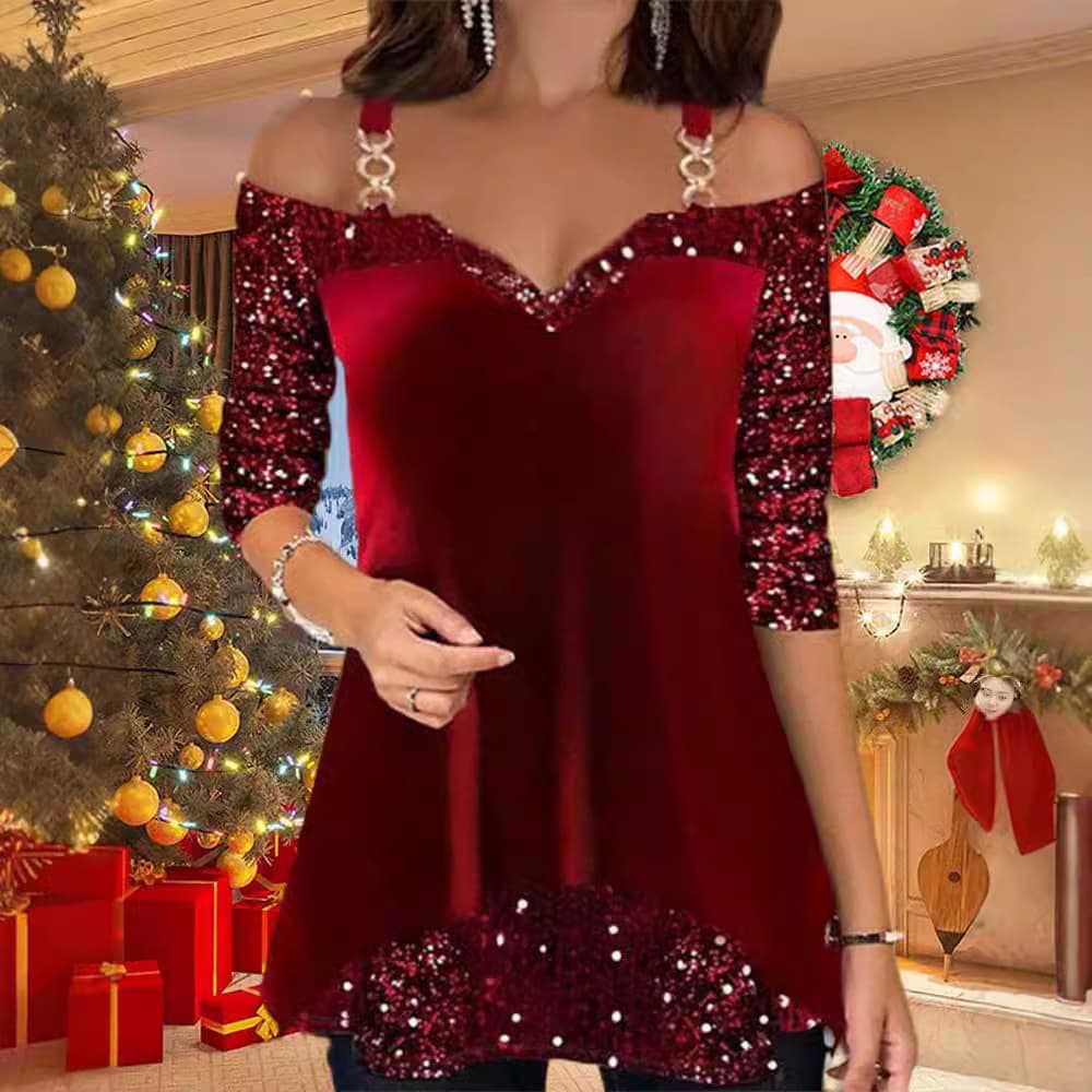 Top tipo tirante con lentejuelas y detalle de ante