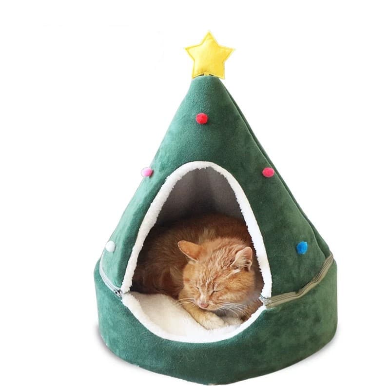 Casa para gatos estilo árbol navideño