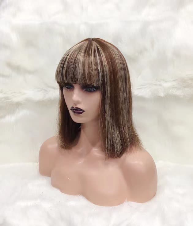 Peluca bob corte mecánico cabello humano