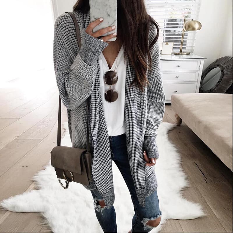 Cardigan de lana a cuadros para mujer