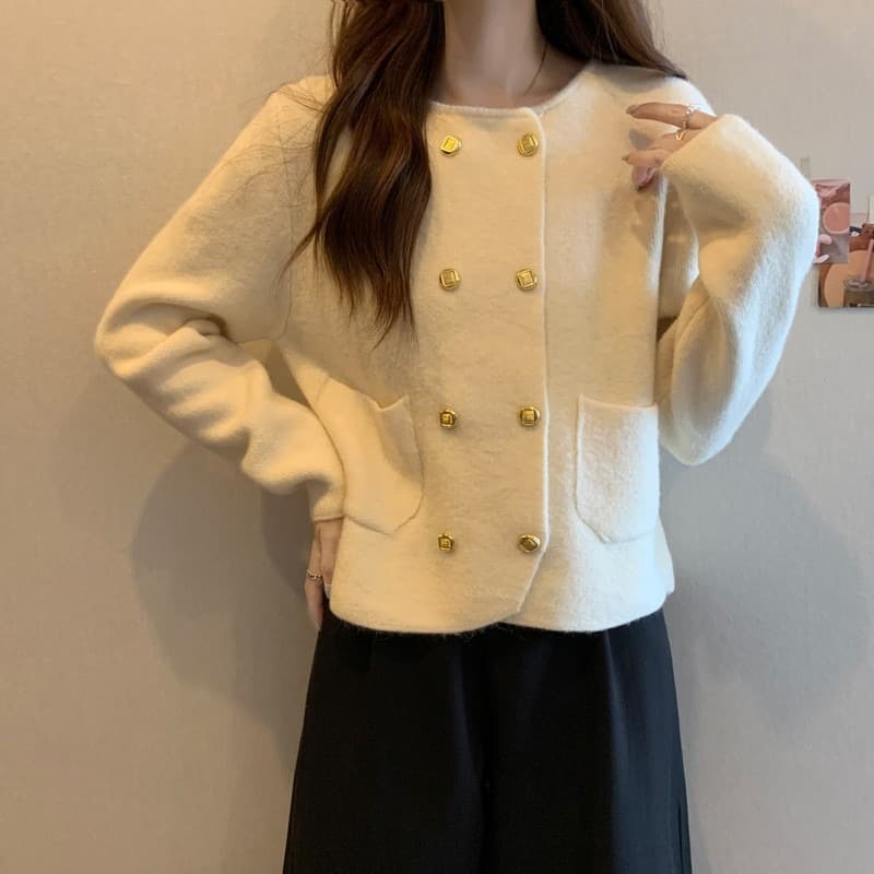 Cardigan tejido de doble botonadura color sólido