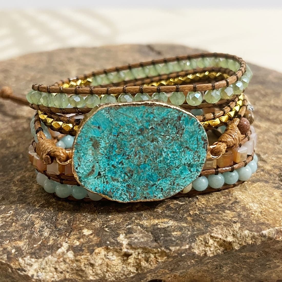 Pulsera retro de piedra natural multicapa