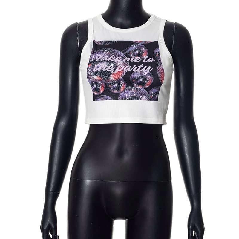 Top sin mangas de cuello redondo con estampado de letras